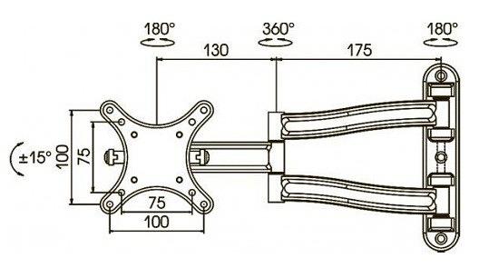 Кронштейн для телевизора Kromax TECHNO-1 темно-серый 10"-26" макс.15кг настенный поворот и наклон фото 2