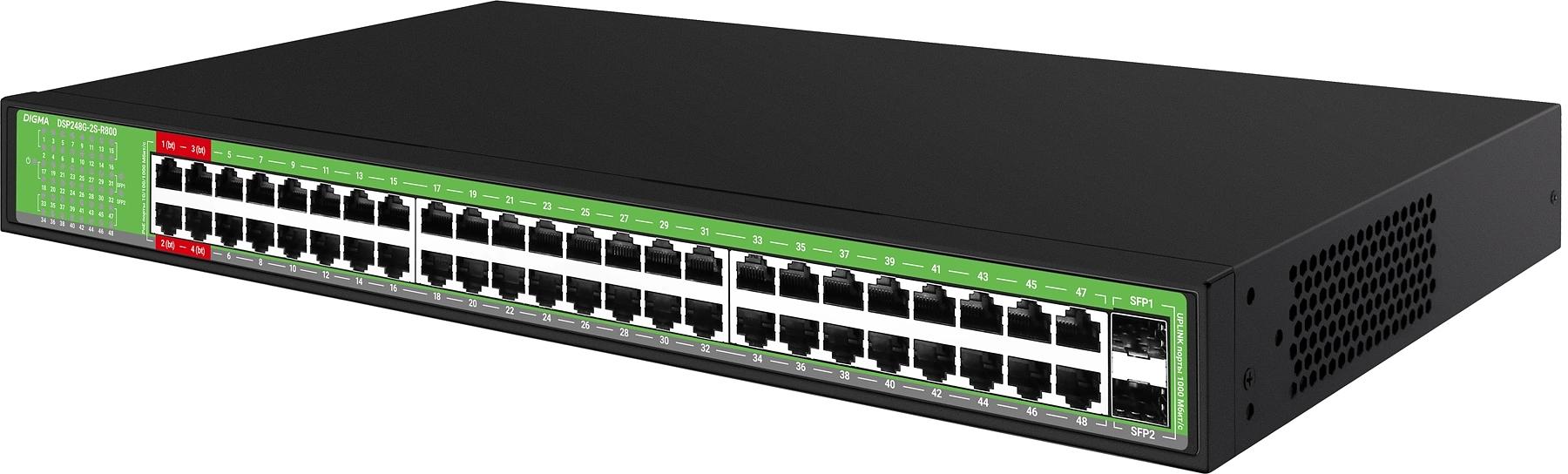 Коммутатор Digma DSP248G-2S-R800 DSP248G-2S-R800 V1 (L2) 48x1Гбит/с 2SFP 48PoE 48PoE+ 4PoE++ 800W неуправляемый фото 1
