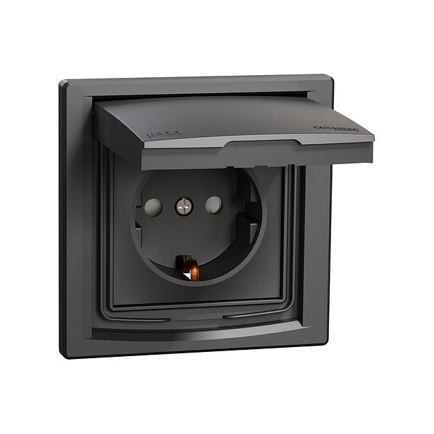 Розетка с заземлением SE EPH3100371 Asfora IP44 в сборе антрацит EPH3100371 фото 1