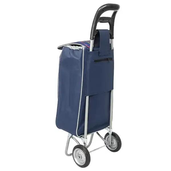 Сумка-тележка с металлическими колесами и пластиковой ручкой синяя 221-1 опт фото 2