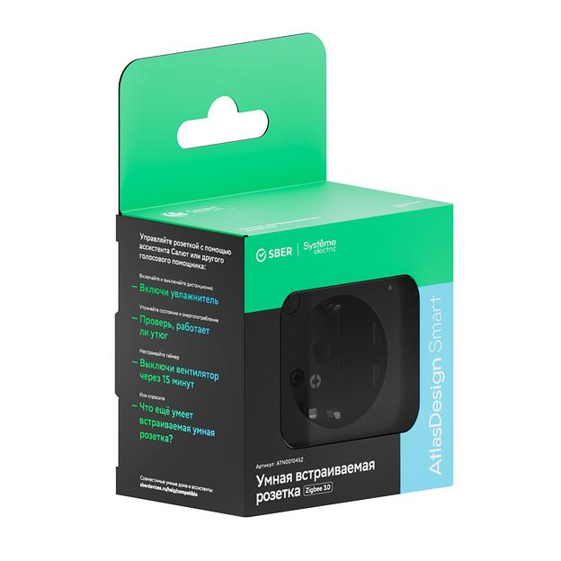 ATLASDESIGN SMART РОЗЕТКА с заземл., со шт., Zigbee, L+N, 16А, мех., КАРБОН фото 6