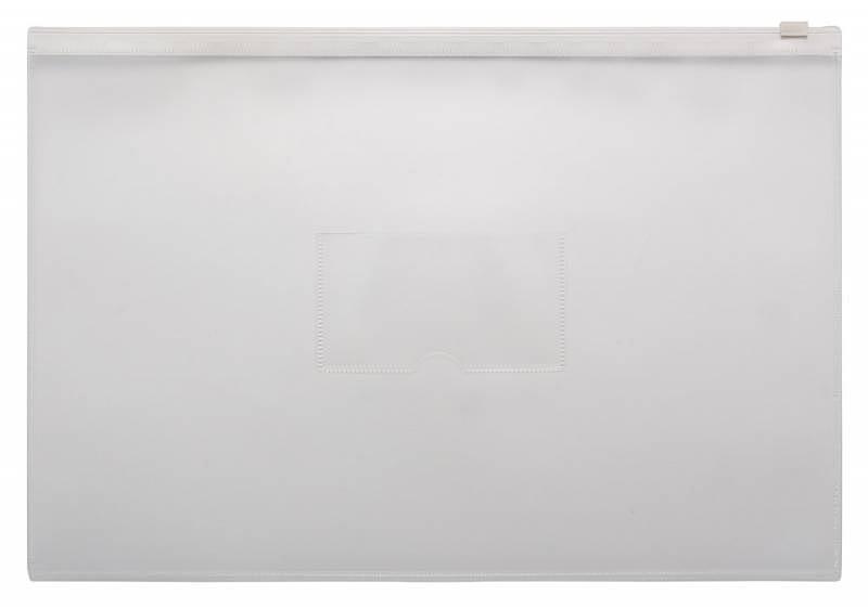 Папка на молнии ZIP Бюрократ -BPM4AWT A4+ полипропилен 0.15мм карм.для визит. цвет молнии белый фото 1