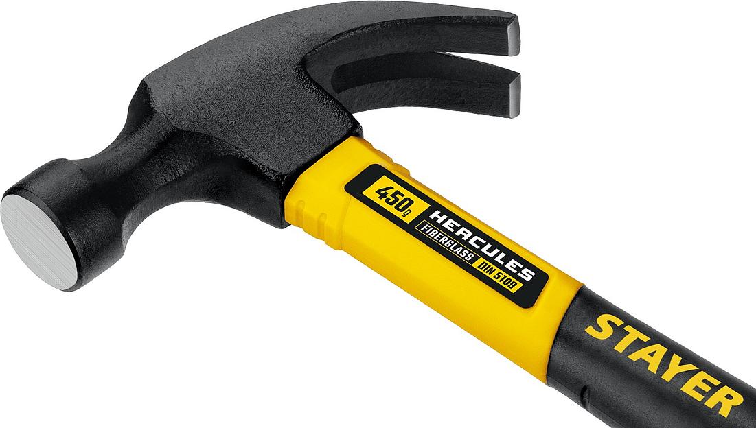 STAYER Hercules, 450 г, молоток-гвоздодёр столярный с фиберглассовой рукояткой, Professional (2026-450) фото 4