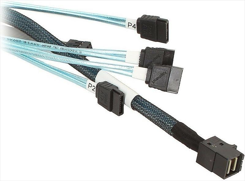 Кабель Cable SFF-8643 - 4*SATA (MiniSAS HD -to- 4*SATA), 1m (analog LSI00411, 2279800-R, L5-00221-00) фото 1