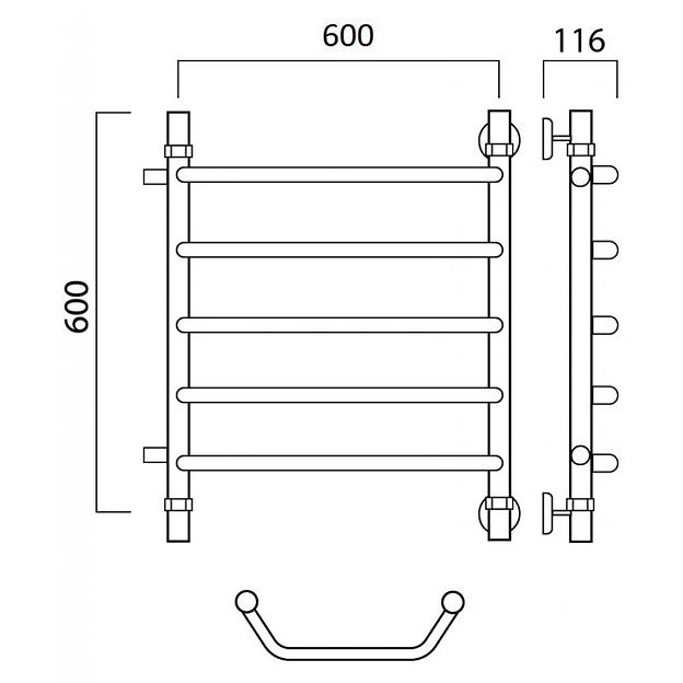 Полотенцесушитель водяной Роснерж Трапеция L108001 60x60 с боковым подключением 320 фото 2