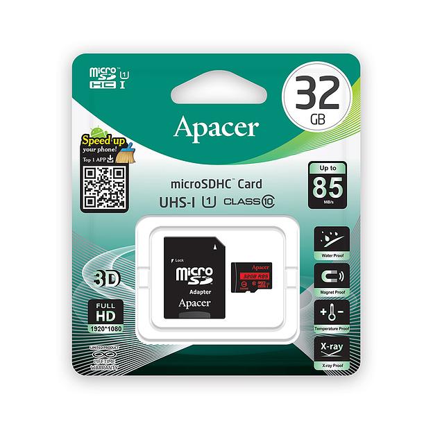 Карта памяти  Apacer  AP32GMCSH10U5-R  MicroSDHC 32GB  с адаптером SD фото 2