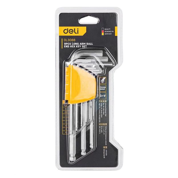 Ключи Deli Набор шестигранных ключей с шаром удлиненных Deli DL3088 9 шт размер 1,5-10 мм, пластиковый держатель фото 2