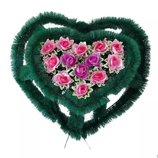 Р-ный венок Алексина с розочками на зелёном фоне ф216-р80-г484 63см фото 2