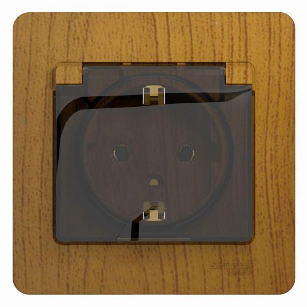Systeme electric GSL000546 GLOSSA РОЗЕТКА с заземлением со шторками с крышкой, 16А,IP20,в сборе, ДЕРЕВО ДУБ фото 1