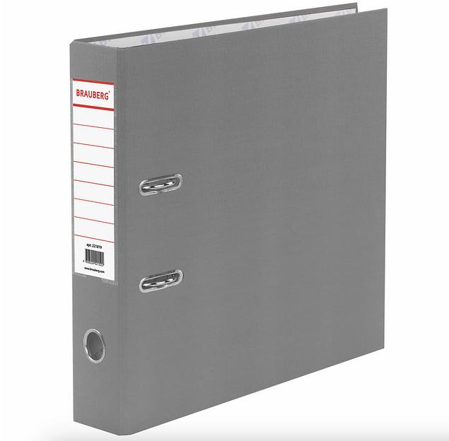Папка-регистратор BRAUBERG с покрытием из ПВХ, 80 мм, с уголком, серая (удвоенный срок службы), опт фото 1