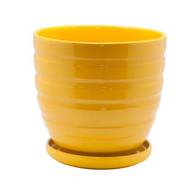 Керамический горшок с подставкой, 4,7л., Д210 Ш210 В200, желтый фото 1