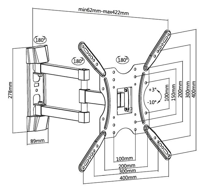 Кронштейн для телевизора Ultramounts UM 904 черный 32"-55" макс.30кг настенный поворотно-выдвижной и наклонный фото 2