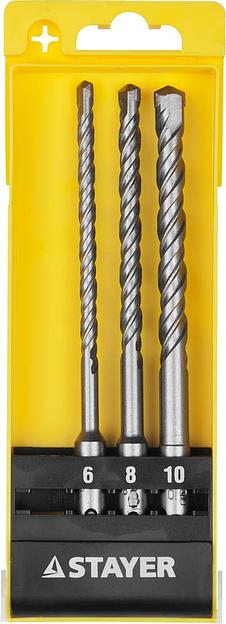 STAYER 3 шт: 6 x 160, 8 x 160, 10 x 160 мм, набор SDS-plus буров (29250-H3) фото 1