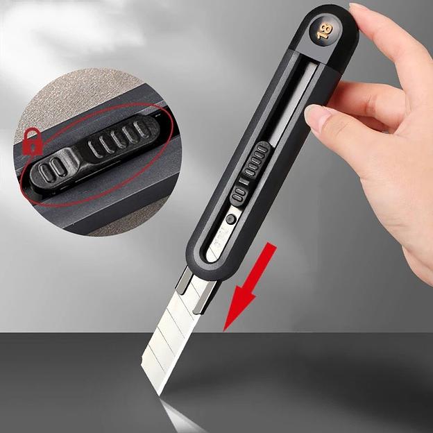 Нож Deli Технический нож "Home Series Black" Deli HT4018 ширина лезвия 18мм, эксклюзивный дизайн, корпус из высококачественного софттач пластика фото 2