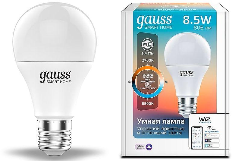 Умная лампа Gauss IoT Smart Home E27 8.5Вт 806lm Wi-Fi (упак.:1шт) (1130112) фото 1