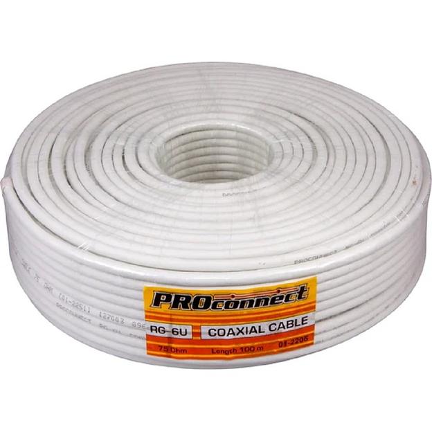PROconnect (01-2201) Кабель коаксиальный RG-6U, 75Ом, Cu/Al/Cu, 48%, 100м, INDOOR, белый фото 1