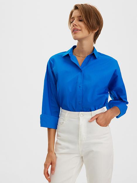 Рубашка из смесового хлопка, синий, опт фото 4