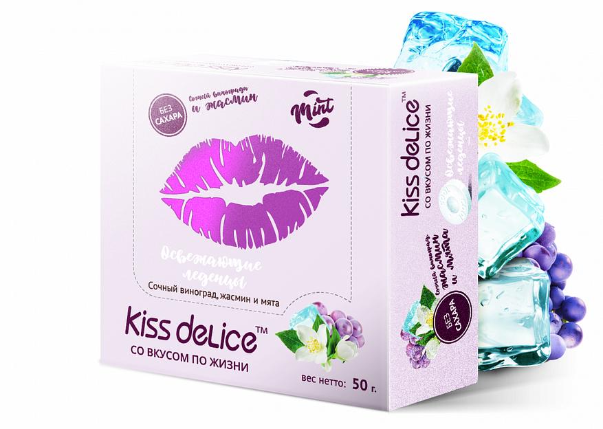 Освежающие леденцы Kiss Delice со вкусом со вкусом Винограда, Жасмина с добавлением Мяты, 50 г фото 1