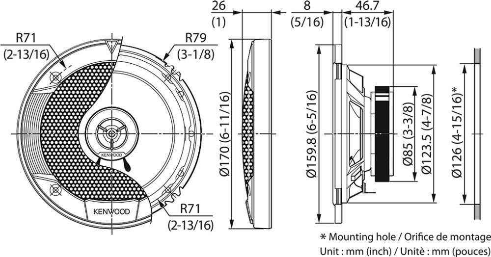 Колонки автомобильные Kenwood KFC-S1676EX 330Вт 87дБ 4Ом 16см (6.5дюйм) (ком.:2кол.) коаксиальные двухполосные фото 2