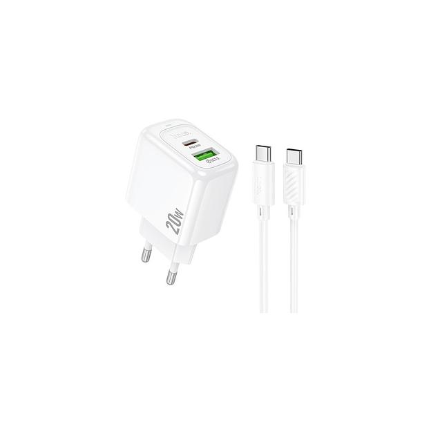Сетевое зарядное устройство Hoco CS54A Surplu, USB-A, USB-C, USB-C, 20Вт, 3A, белый [31532] фото 1