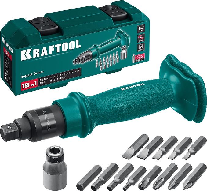 KRAFTOOL ID-15, 15 предм., ударно-поворотная отвертка (25550-Н10) фото 1