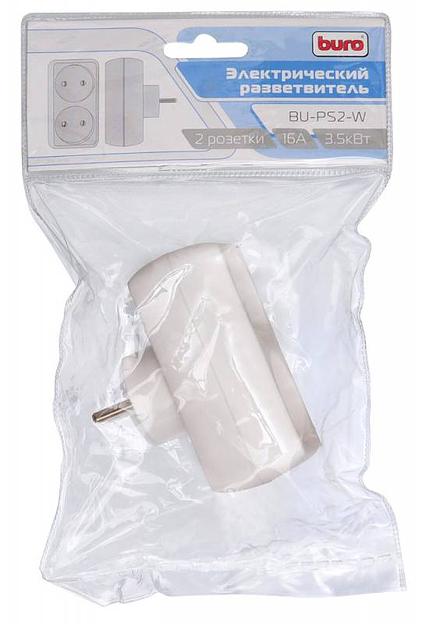 Сетевой разветвитель Buro BU-PS2-W (2 розетки) белый (пакет ПЭ) фото 5