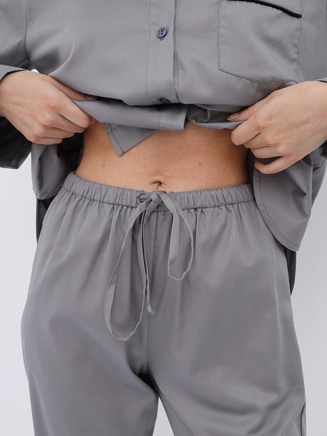 Пижама женская из сатина с брюками и рубашкой «Серый», Опт фото 2