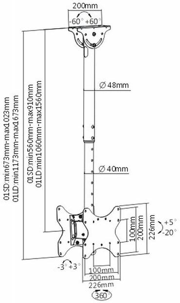 Кронштейн для телевизора Arm Media LCD-1650 черный 15"-48" макс.90кг потолочный поворот и наклон фото 2