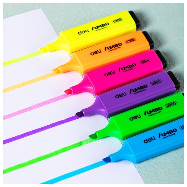 Набор текстовыделителей Deli EU366-MT Jumbo скошенный пиш. наконечник 1-5мм 6цв. ассорти пакет с европодвесом (6шт.) фото 6