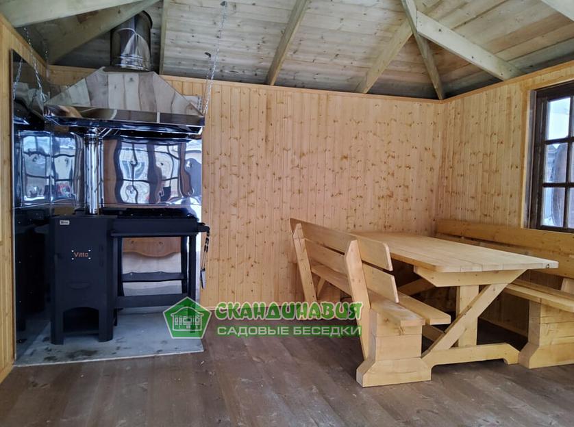 Беседка «Застекленная» 4×4 м с казан-мангалом фото 3