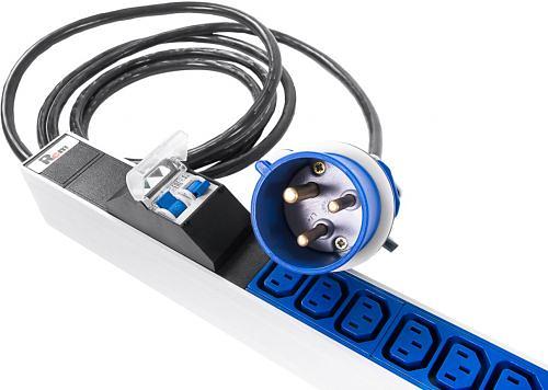 Верт блок розеток Rem-32, 1 фаза 32A, 2 авт, инд, 36 C13, 1420 мм, вх IEC 309, шнур 3 м (R-32-36C13-A-I-1420-3-2P) фото 1