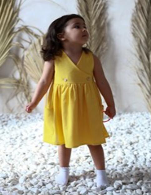 Сарафан на запах изо льна желтый ОПТ фото 2