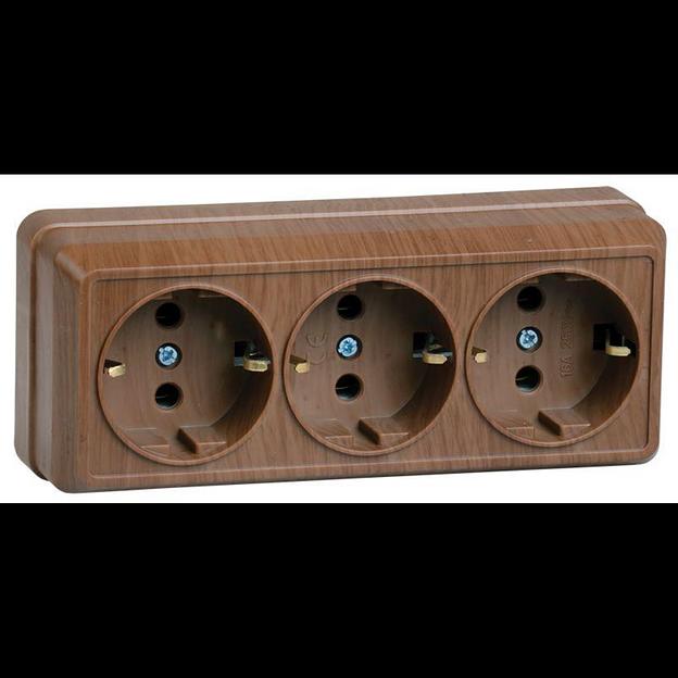 Iek ERO31-K04-16-DC РС23-3-ОД Розетка 3местн. с з/к 16А откр.уст. ОКТАВА (дуб) фото 1