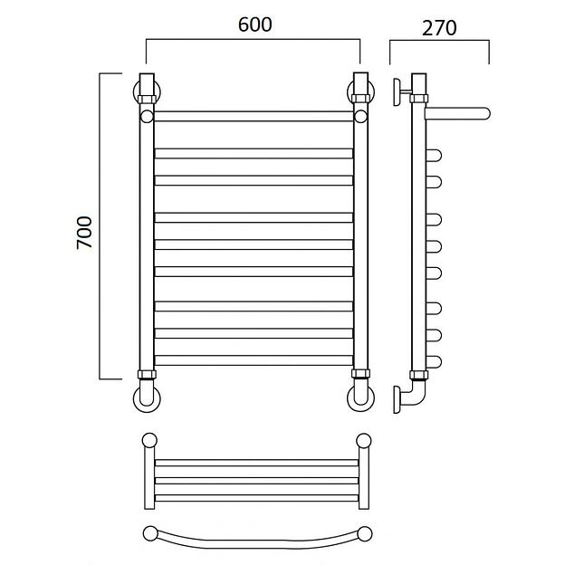 Полотенцесушитель водяной Роснерж Дуга L104110 70x60 с полкой групповой фото 2