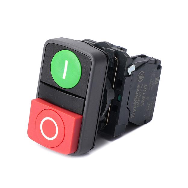 Кнопка двойн SB5 в сборе модуль 22мм зел I+красн выступ O пластик 1НО+1НЗ фото 1