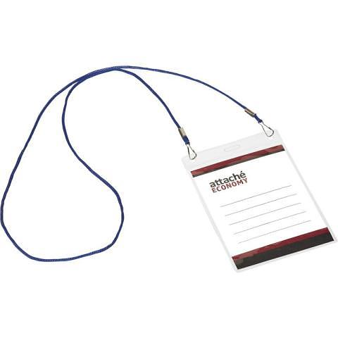 Бейдж вертикальный, 138x96 (120x90)мм, 2 зажима, синий шнурок, 5 шт, Attache Economy фото 1