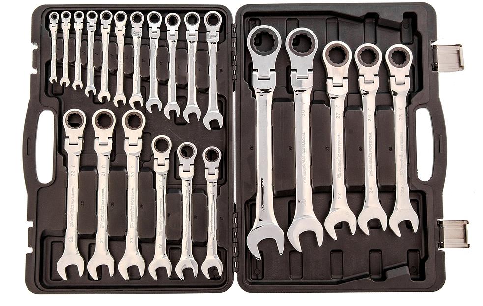 Набор ключей комбинированных, трещоточных шарнирных 22шт.// Matrix фото 1