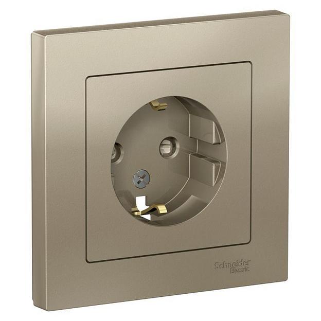 Systeme electric ATN000544 ATLASDESIGN РОЗЕТКА с заземлением со шторками, 16А, в сборе, ШАМПАНЬ фото 1