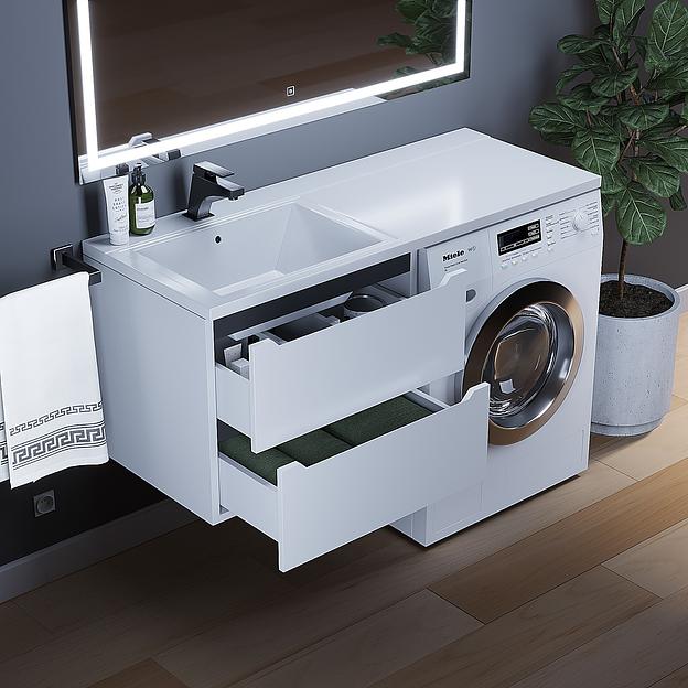 Тумба под стиральную машину Uperwood Tanos 60 см, подвесная, белый/графит фото 3
