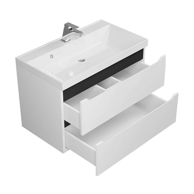 Тумба с раковиной для ванной Uperwood Tanos 80 см, подвесная, матовая, белая/графит фото 9