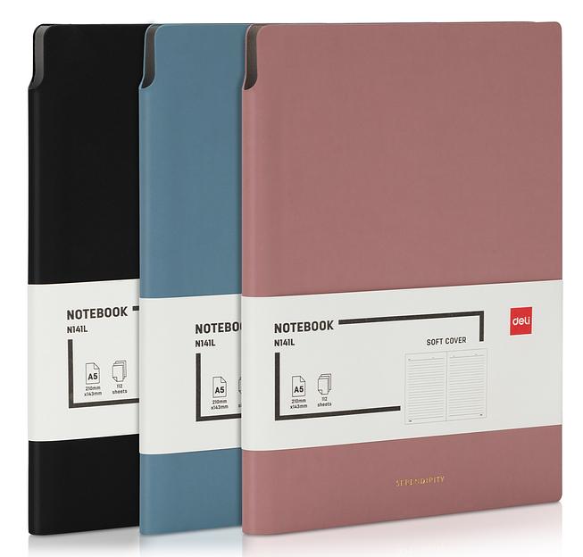 Блокнот Deli EN141LPINK A5 210х143мм искусст. кожа 112л линейка мягкая обложка розовый фото 1