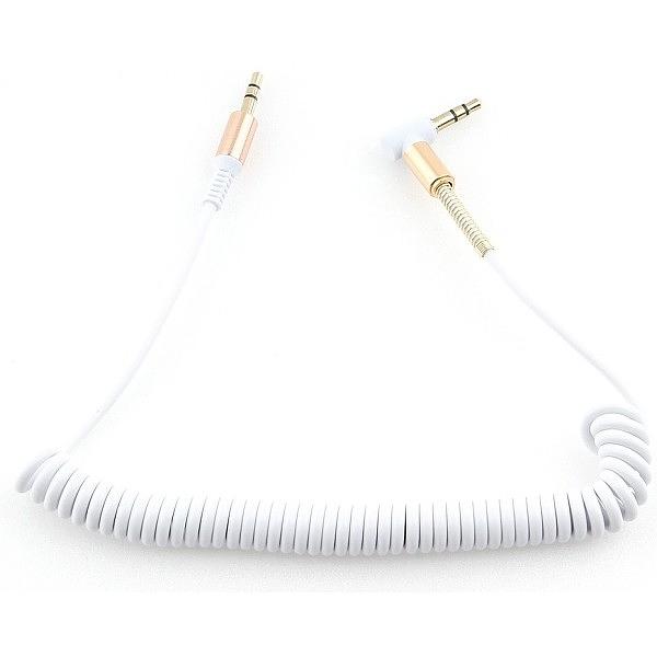 Кабель аудио (угловой) спиральный Cablexpert CCAB-02-35MMLC-1.8MW. 3.5 джек (M)/3.5 джек (M), белый, 1.8м, блистер фото 1