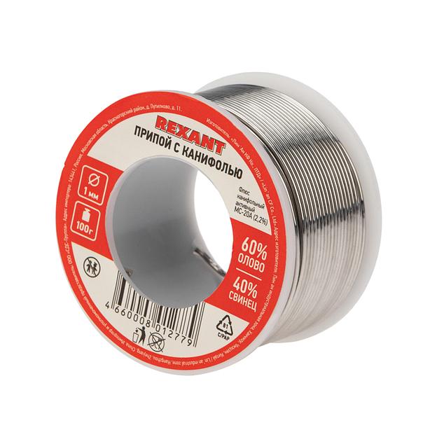 REXANT (09-3203) Припой с канифолью 100 гр. d=1.0 мм (Sn60 Pb40 Flux 2.2%) фото 1