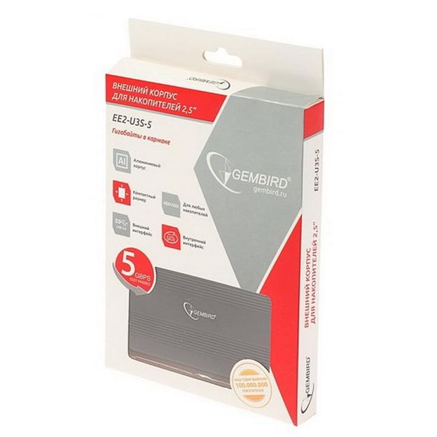 Внешний корпус 2.5" Gembird EE2-U3S-5, черный, USB 3.0, SATA, металл Gembird {100} фото 5