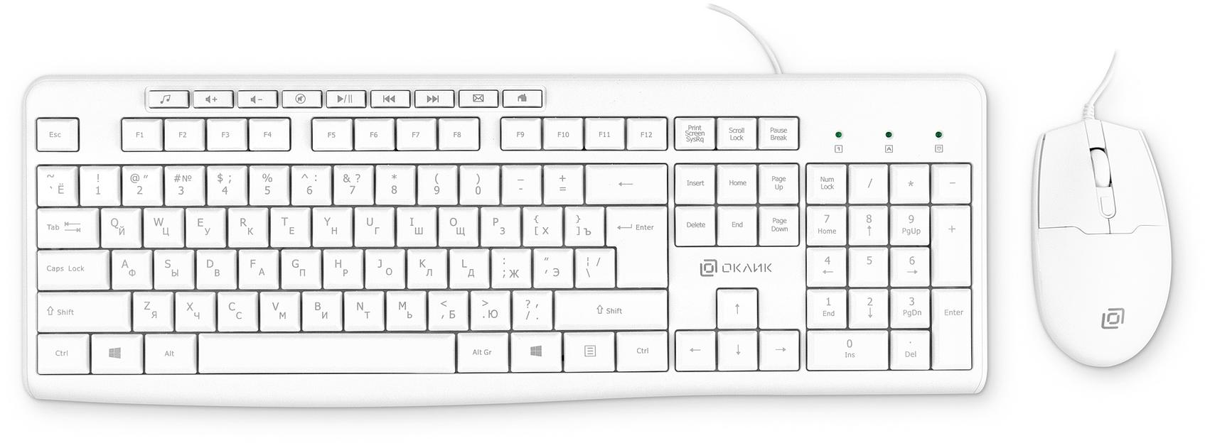 Клавиатура + мышь Оклик S650 клав:белый мышь:белый USB Multimedia (1875257) фото 1