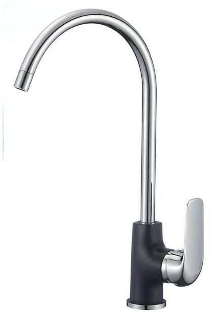 Смеситель латунный для мойки одноручный "Eleanti", черный/хром фото 1