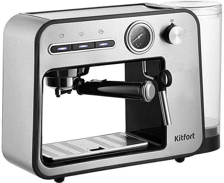 Кофеварка рожковая Kitfort КТ-7515 1450Вт серебристый фото 1