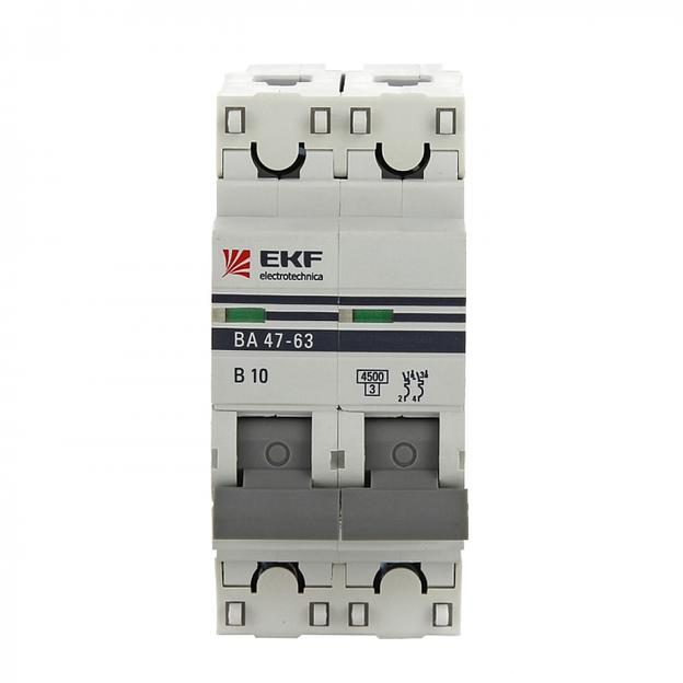 Выключатель автоматический 2П 10А С ВА47-29 4.5кА EKF Опт фото 1