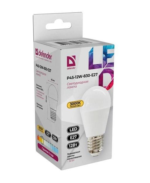 Defender Лампочка светодиодная P45-12W-830-E27 шар, 3000 К, теплый белый, 1 шт. фото 1