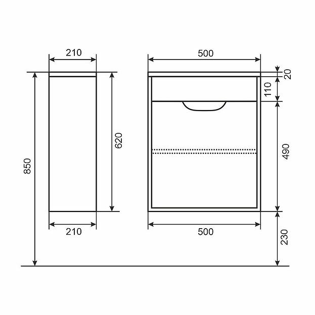 Тумба под раковину для ванной Uperwood Modul 50 см, подвесная, матовая, белая/графит фото 7